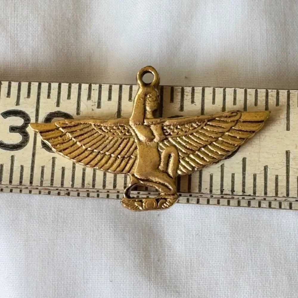 Lot of 4 Gold Egyptian Revival Goddess Charm Bead Pendant Vintage 2 Sided Isis